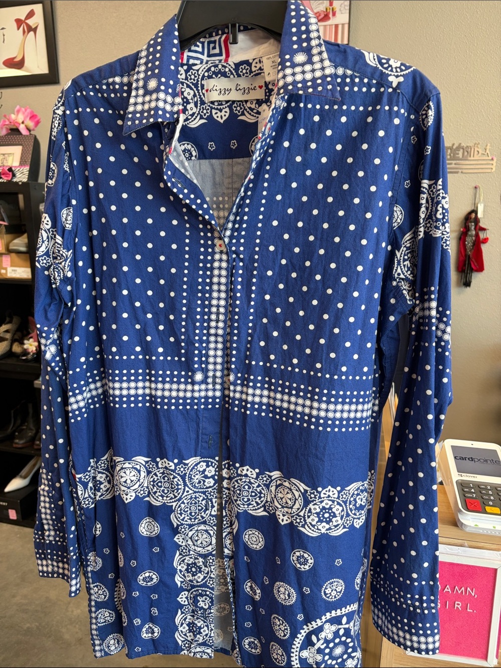 Men’s Blue Printed Button-Up Shirt XLYXHU